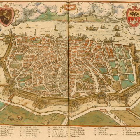 colored plan of the city of Antwerp, Belgium