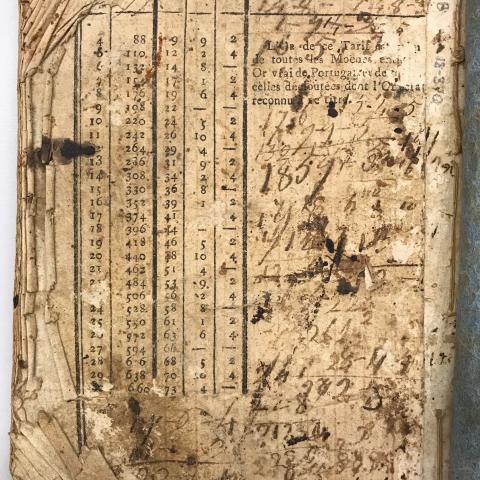 worn, yellow-tinted pages of a 19th century almanac