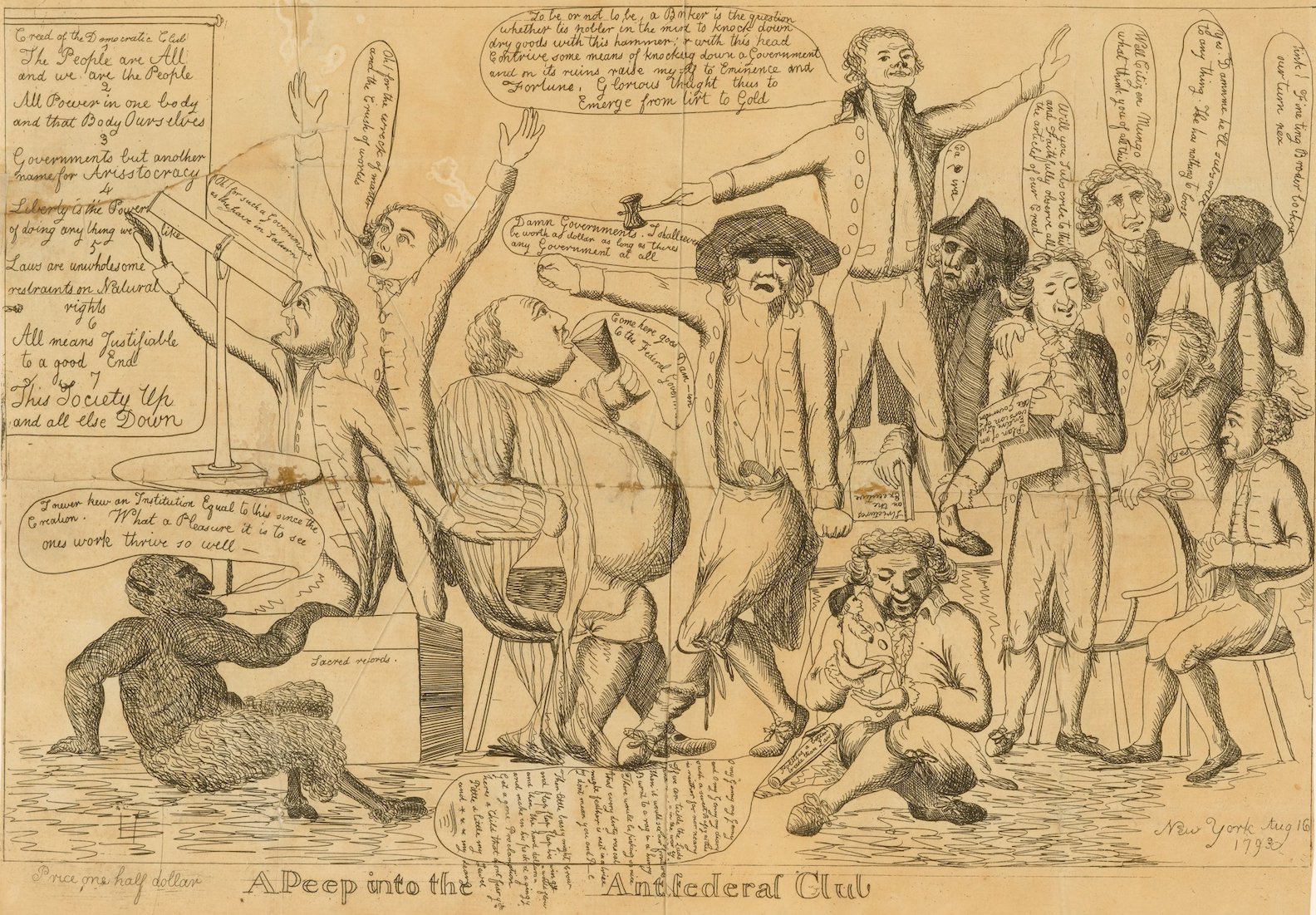 political cartoon depicting caricatures of types of people who aligned themselves with the Anti-Federalists