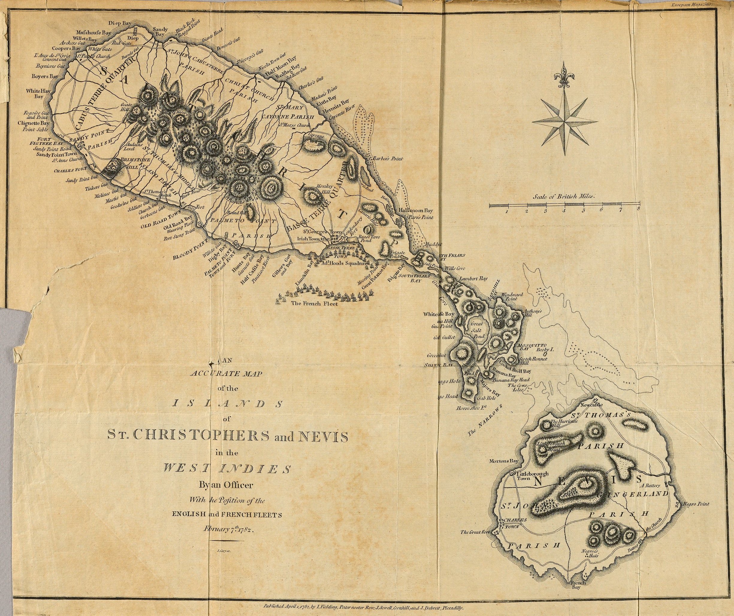 engraved map of Saint Christopher or Saint Kitts and Nevis