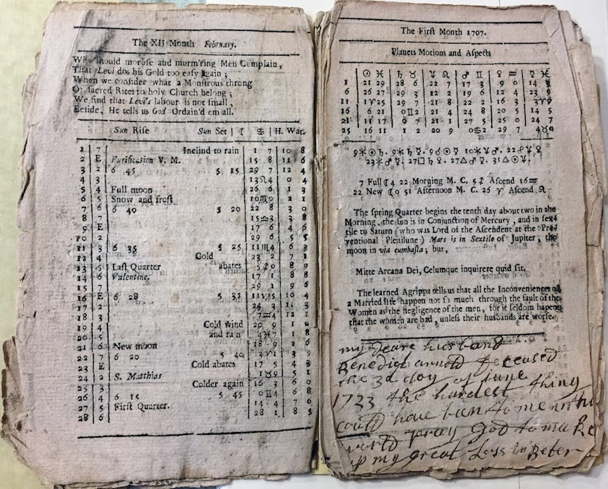 printed almanac in English