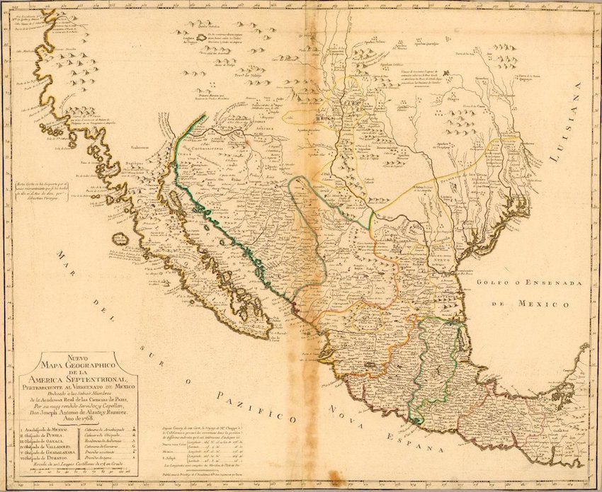 printed map of southern United States and Mexico