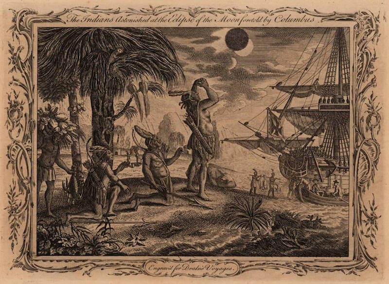 print depicting Native Americans viewing the eclipse of the moon