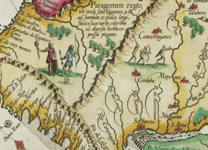 A detail of the map, showing the Patagonian region, in South America