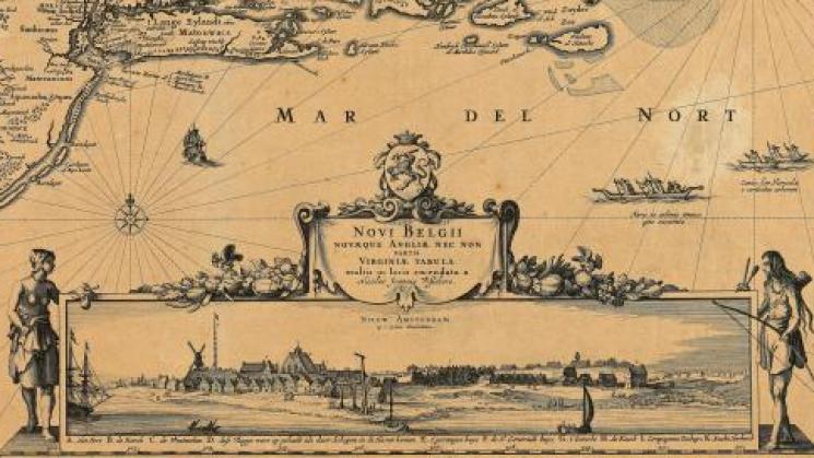 Image from: Visscher, Nicolaes. Novi Belgii Novæque Angliæ Nec Non Partis Virginæ Tabula multis in locis. [N.p., c. 1651]. Original at the John Carter Brown Library.