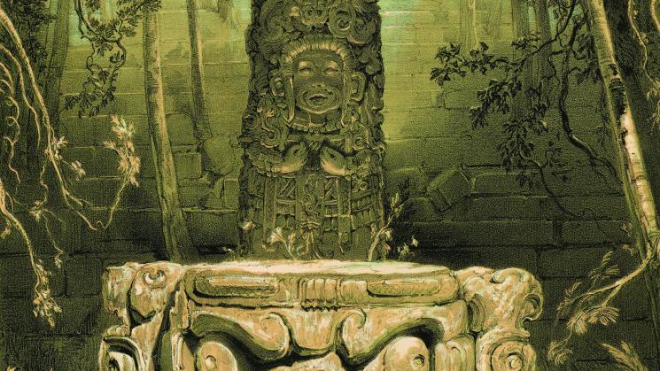 image of an idol and altar at Copan