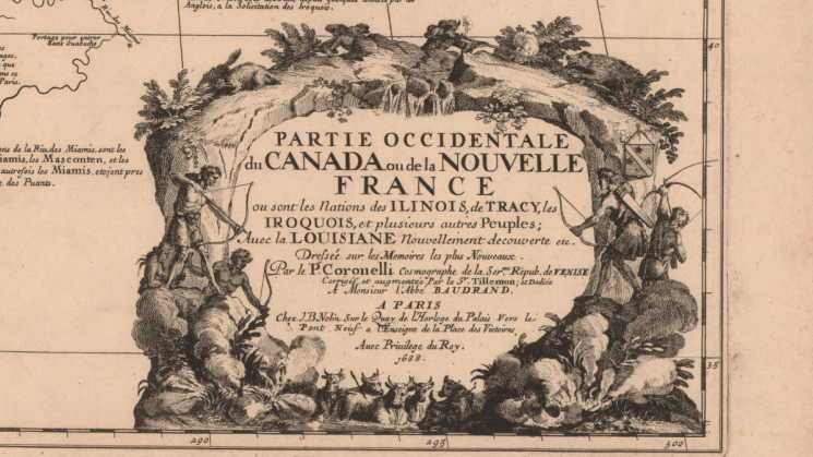 Cartouche of the map “La Louisiane…” made in 1695 by Vincenzo Coronelli