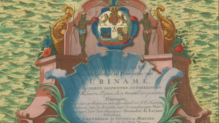 The cartouche of the map “Algemeene Kaart van de Colonie of Provintie van Suriname,” by Alexander de Lavaux