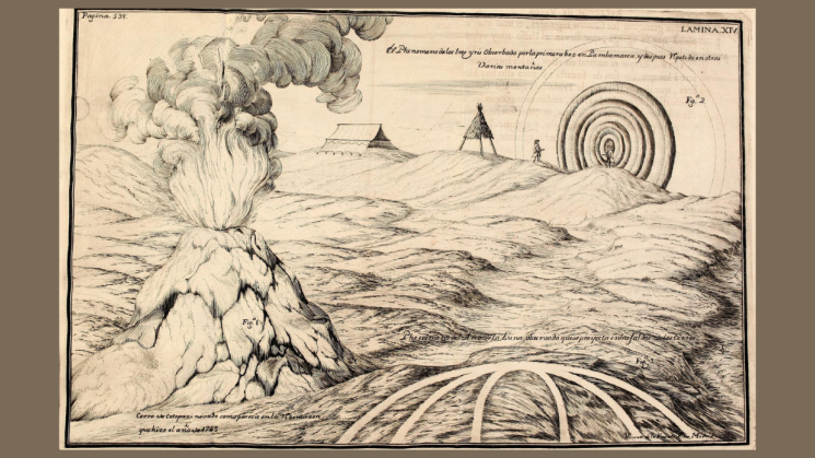 Drawing of what seems to be a fire in a field taken from the exhibition.