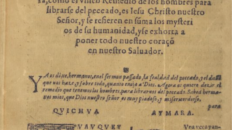 The image shows a page from an old book with sections in Quechua and Aymara.