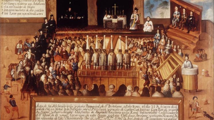 The image shown is Un auto de fe en el pueblo de San Bartolome Otzolotepec (Anonymous, 1716).