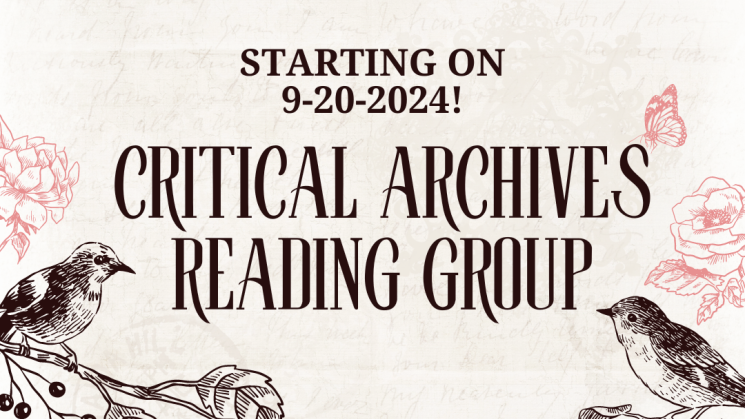 The image contains drawings of birds and roses and one butterfly, and states "Starting on 9-20-2024! Archives Reading Group."