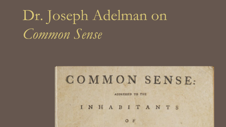 The image contains a photo of the title page of Common Sense and the text "The John Carter Brown Library presents Dr. Joseph Adelman on Common Sense." The JCB logo also appears.