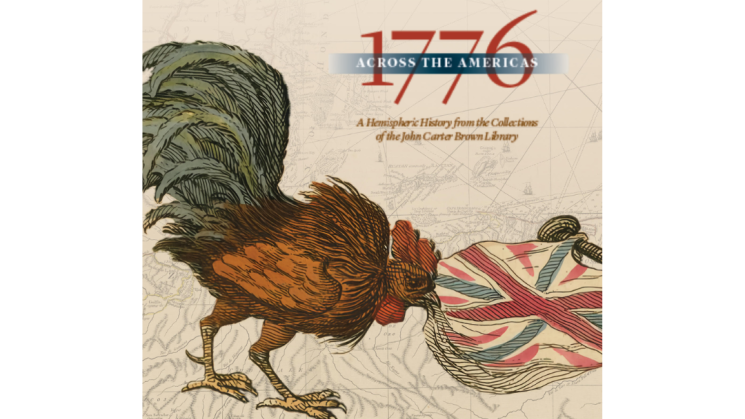The image shows a drawing of a rooster and a flag and includes the title of the exhibition.