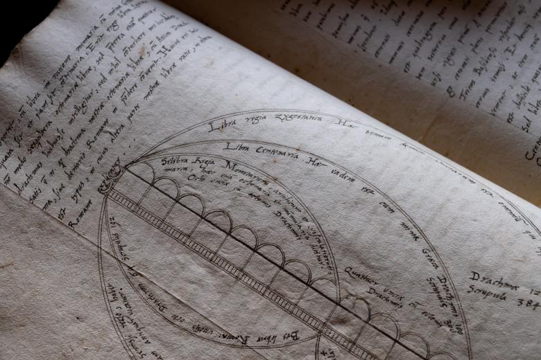 Detail of a geometric diagram with manuscript annotations in Latin.