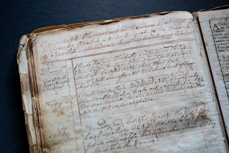 Detail of a manuscript documents shows diary entries.