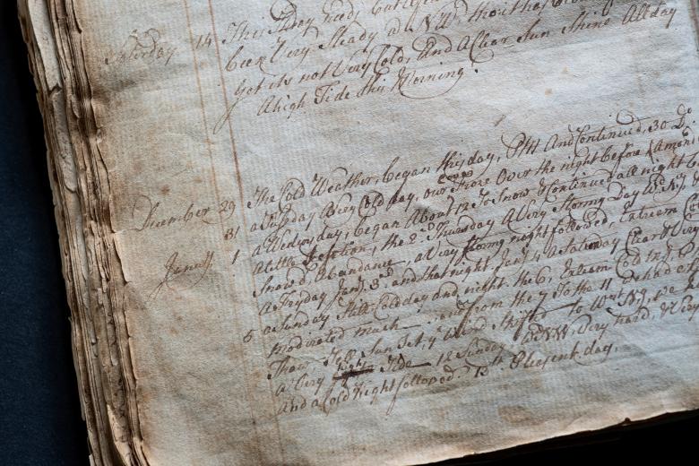 Detail of a manuscript documents shows diary entries.