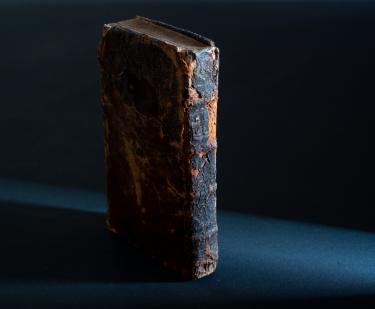 The spine and back cover of Lettre d'une Peruvienne shows deteriorated calf binding. 