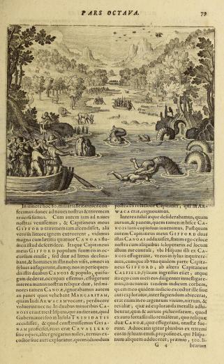 scene of encounter depicting men in boats, sea-serpents, and wildlife