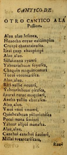 printed hymn in Quechua