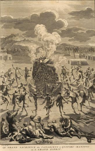 people standing in a circle with a pile of goods set on fire in the middle