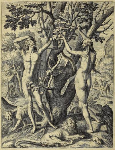 scene of a nude man and woman surrounded by wildlife