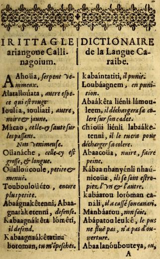 French-Carib dictionary entries