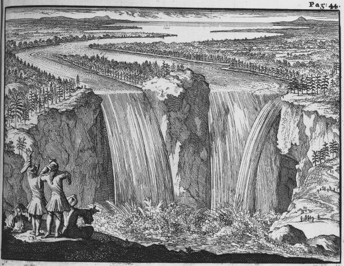 men observe Niagara Falls