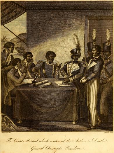 Haitian generals in discussion as they write a document