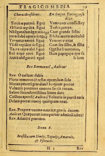 printed text from a play in Portuguese an Tupi