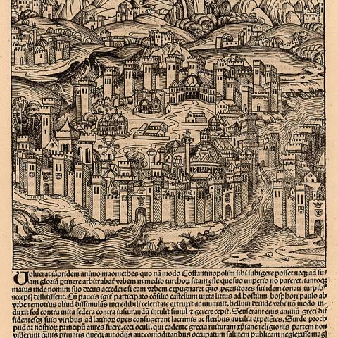 view of Constantinople, with text