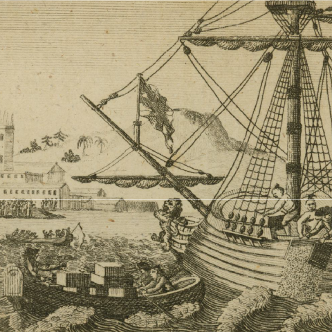 Americans throwing the Cargoes of the Tea Ships into the River