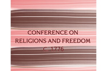 The graphic features contrasting lines and the text "Conference on Religions and Freedom c. 1776."