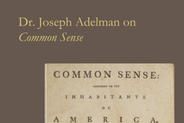 The image contains a photo of the title page of Common Sense and the text "The John Carter Brown Library presents Dr. Joseph Adelman on Common Sense." The JCB logo also appears.
